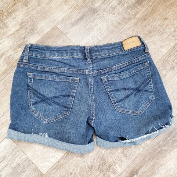 Aeropostale Midi Cuffed and Faded Jean Shorts 0 - Picture 2 of 6